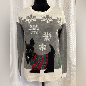 Studio Works white & gray Scottie Dog Christmas Holiday sweater size small